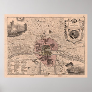 Old Paris France Map (1869) Vintage französische H Poster