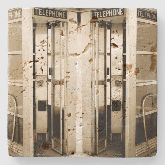 Old Phone Booth Steinuntersetzer (Vorderseite)