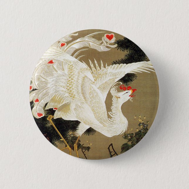 Old Pine Tree und White Phoenix von Ito Jakuchu Button (Vorderseite)