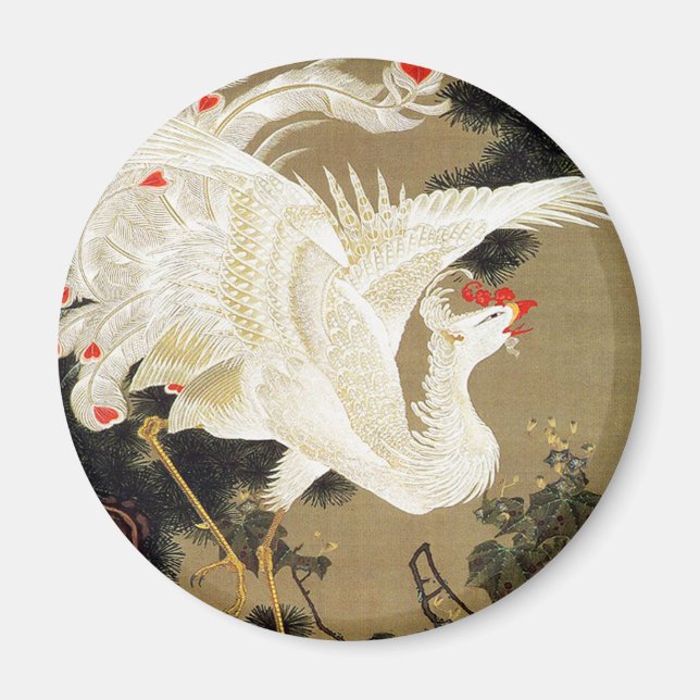 Old Pine Tree und White Phoenix von Ito Jakuchu Magnet (Vorne)