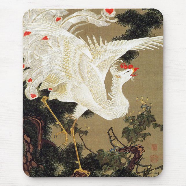 Old Pine Tree und White Phoenix von Ito Jakuchu Mousepad (Vorne)