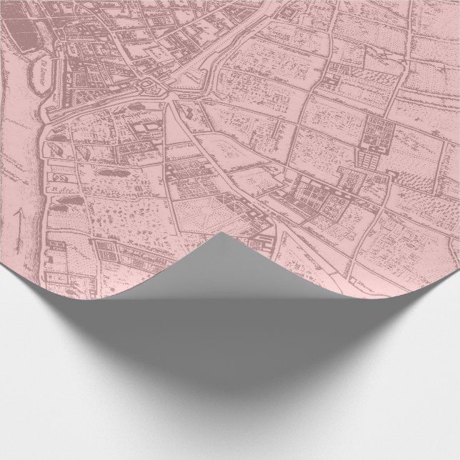 Old Plan Paris Mauve Lilac Blush Pink Royal Mapa Geschenkpapier (Ecke)
