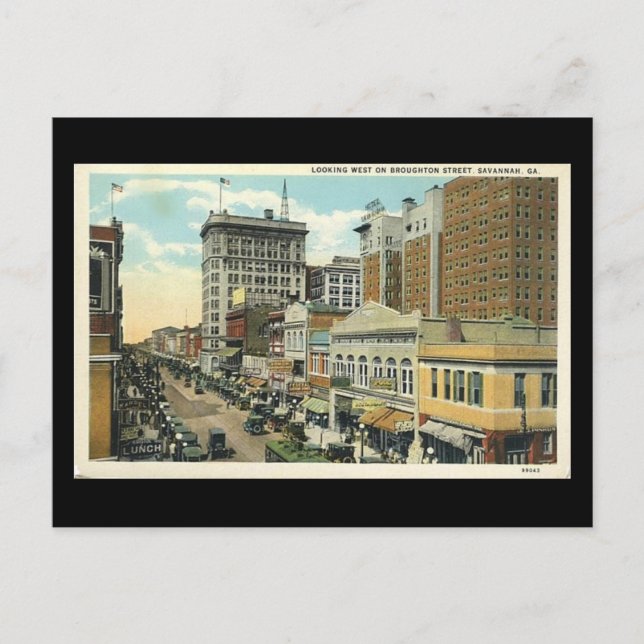 Old Postcard, Broughton St, Savannah, Georgia Postkarte (Vorderseite)