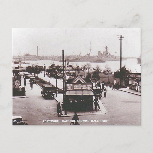 Old Postcard - HMS Hood, Portsmouth Hafen Postkarte (Vorderseite)