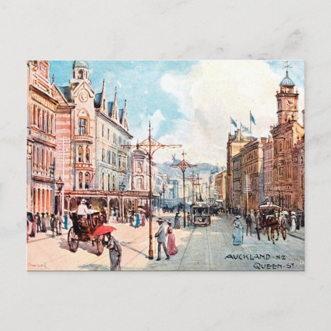 Old Postcard - Queen Street, Auckland, Neuseeland Postkarte (Vorderseite)