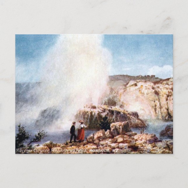 Old Postcard - Whakarewarewa, Rotorua, Neuseeland Postkarte (Vorderseite)