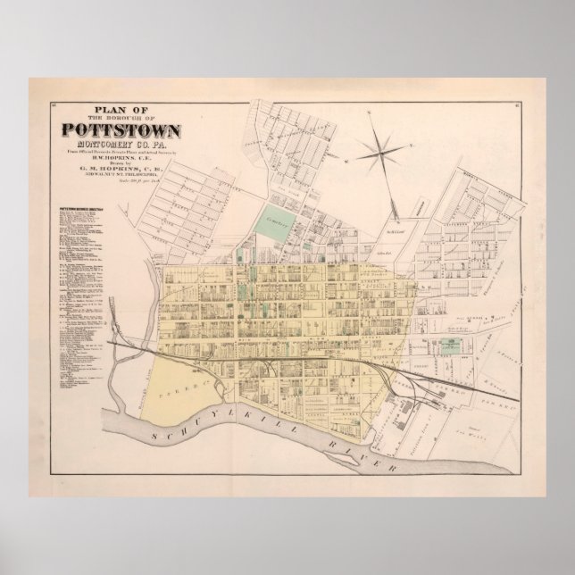 Old Pottstown PA Map (1871) Poster (Vorne)