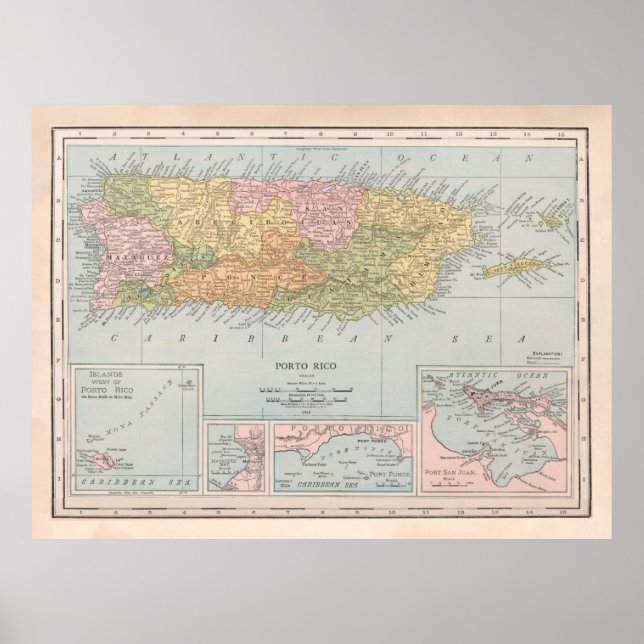 Old Puerto Rico Map (1912) Poster (Vorne)