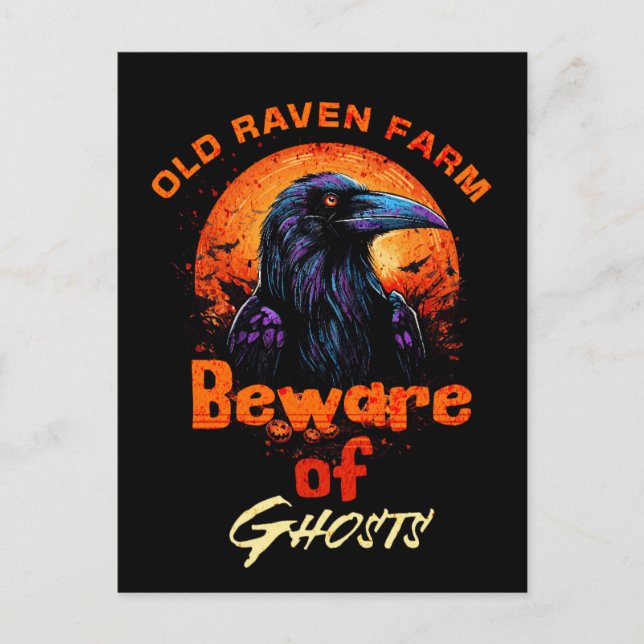 Old Raven Spooky Halloween Postkarte (Vorderseite)