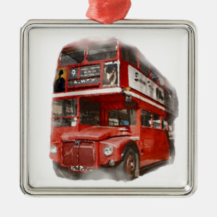 Old Red London Bus Silbernes Ornament
