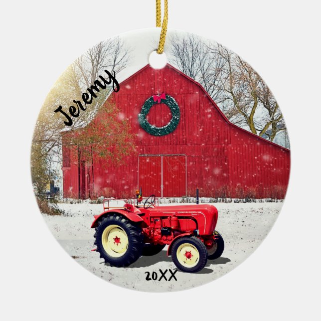 Old Red Tractor Christmas  Keramik Ornament (Vorne)