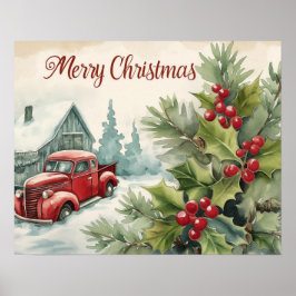 Old Red Truck Frohe Weihnachten Poster
