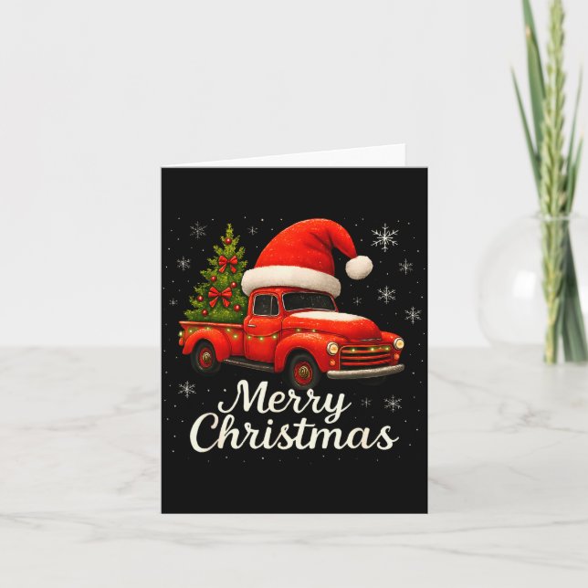 Old Red Truck Santa Hat Xmas Tree Merry Christmas  Karte (Vorderseite)