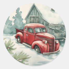 Old Red Truck Weihnachten Runder Aufkleber