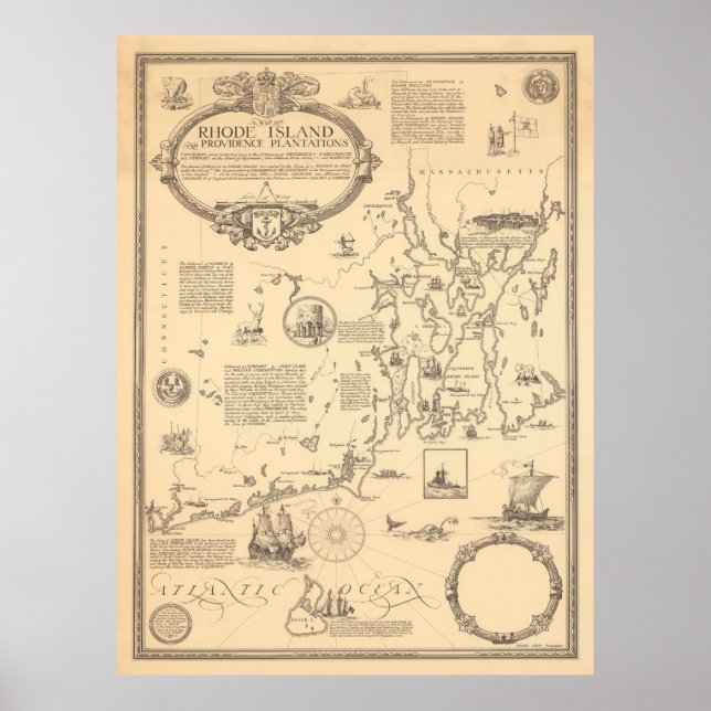 Old Rhode Island Pictorial Map (1925) Poster (Vorne)