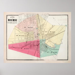Old Rome NY Map (1874) Vintag Copper City Poster