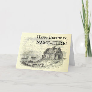 Old Rustic Cabin, Mountain Landscape Birthday Card Karte