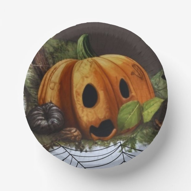 Old Rustic Pumpkin Spook Halloween-Party Pappteller (Vorderseite)