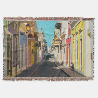 Old San Juan Cobblestone Street Photography Decke