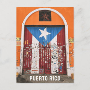 Old San Juan Puerto Rico Flag Street Art Door Postkarte
