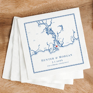 Old Saybrook CT Map Elegant Navy Blue Wedding Serviette