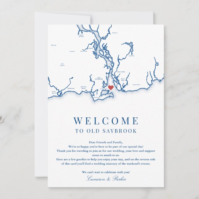 Old Saybrook Wedding Welcome Itinerary Navy Blue Dankeskarte (Vorderseite)
