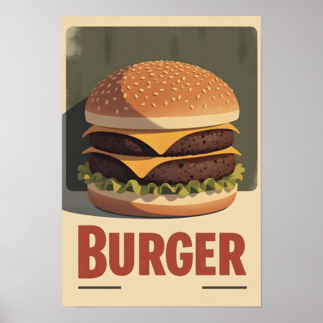 Old-School Burger Poster – Retro Food Wall Art (Vorne)