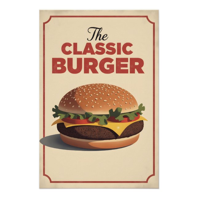 Old-School Burger Poster – Retro Food Wall Art (Vorderseite)