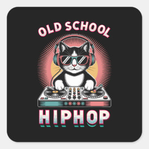 Old School Cool Cat DJ Quadratischer Aufkleber
