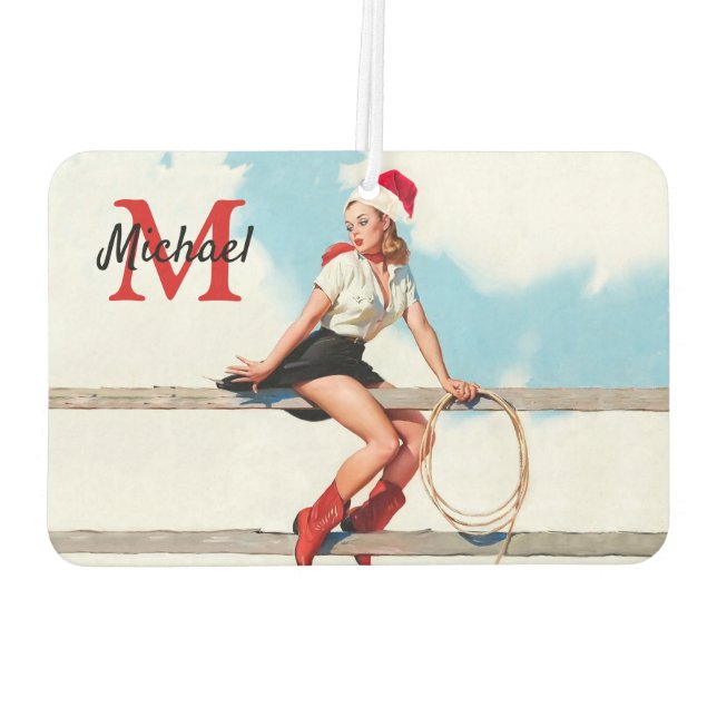 Old School Cowgirl Weihnachtsgeschenk für ihn Autolufterfrischer (Rückseite)