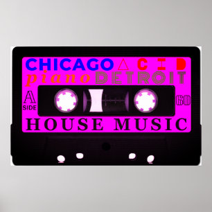 Old school house music inspired purple cassette poster