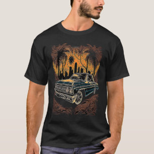 Old School Lowrider Vintage Auto Palme Sonnenunter T-Shirt