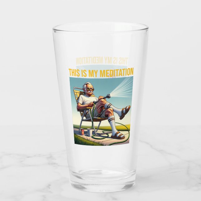 Old School Man Watering Lawn Glas (Rückseite)