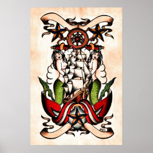 Old School Maritime Tattoo Flash Poster