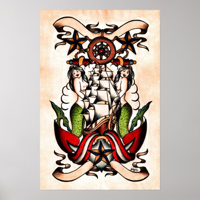 Old School Maritime Tattoo Flash Poster (Vorne)