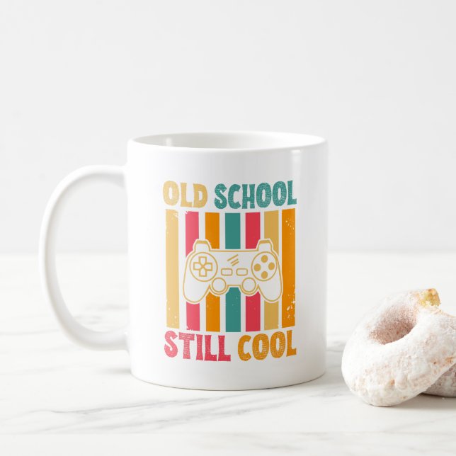 Old School noch Cool Retro Gamer Kaffeetasse (Mit Donut)