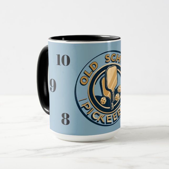Old School Pickleball-Uhr-Tasse Tasse (Vorderseite Links)