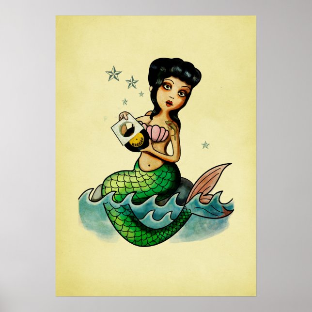 Old School Reggae Mermaid Poster (Vorne)