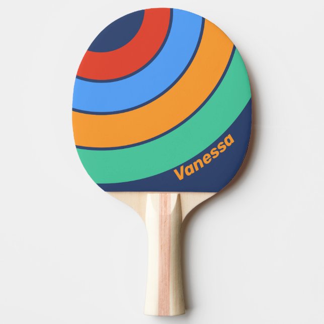 Old School Retro Rainbow Circle Stripe with Name Tischtennis Schläger (Vorderseite)