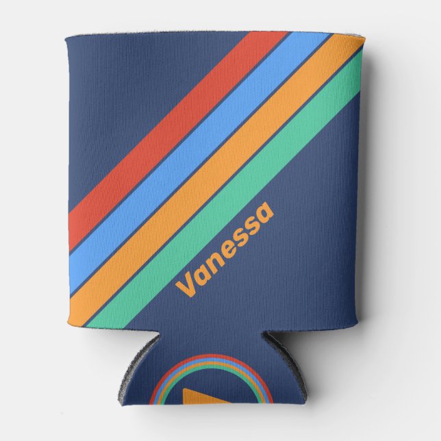 Old School Retro Rainbow Stripes with Name Dosenkühler (Vorderseite)