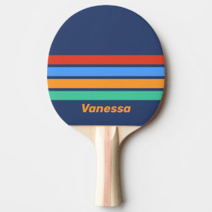 Old School Retro Regenbogen über Streifen mit Name Tischtennis Schläger