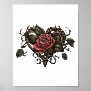 Old School Rose Herz Tattoo Valentinstag Graphi Poster