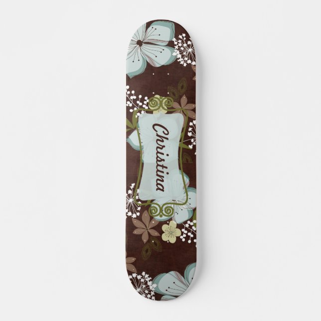 Old School Skateboard Hawaiian Blue Blumen (Vorne)