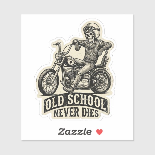 Old School stirbt nie Skeleton Biker Aufkleber (Blatt)