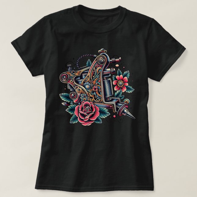 Old School Tattoo Coil Machine T-Shirt (Design vorne)