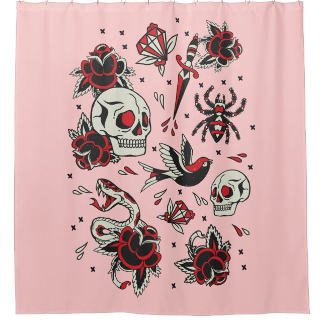 Old School Tattoo Duschvorhang (Vorderseite)