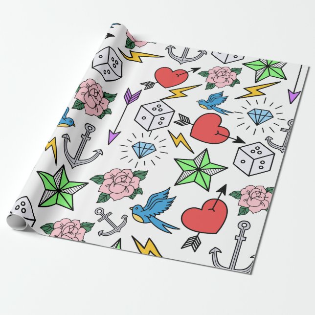 Old School Tattoo Geschenkpapier (Ungerollt)