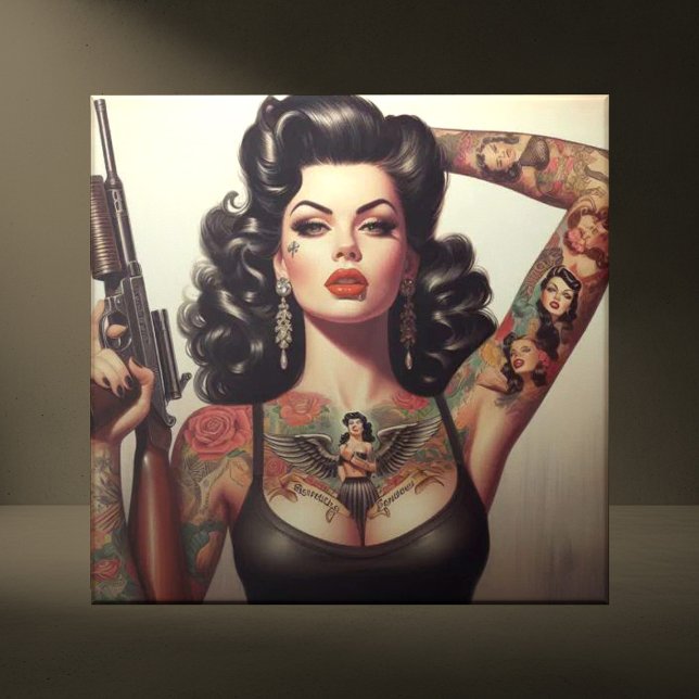 Old School Tattoo Girl Fliese (Von Creator hochgeladen)