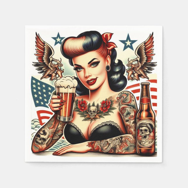 Old School Tattoo Girl Serviette (Vorderseite)