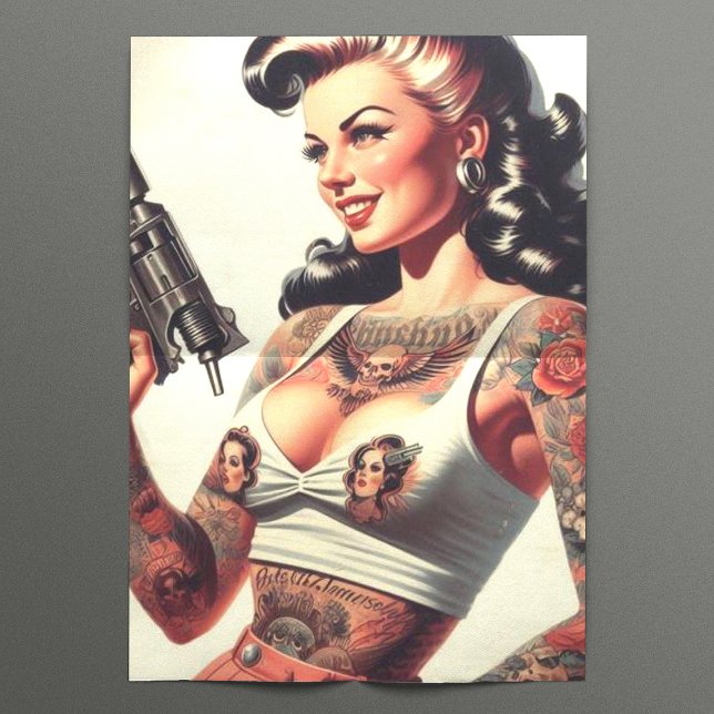 Old School Tattoo Hot Girl Seidenpapier (Von Creator hochgeladen)